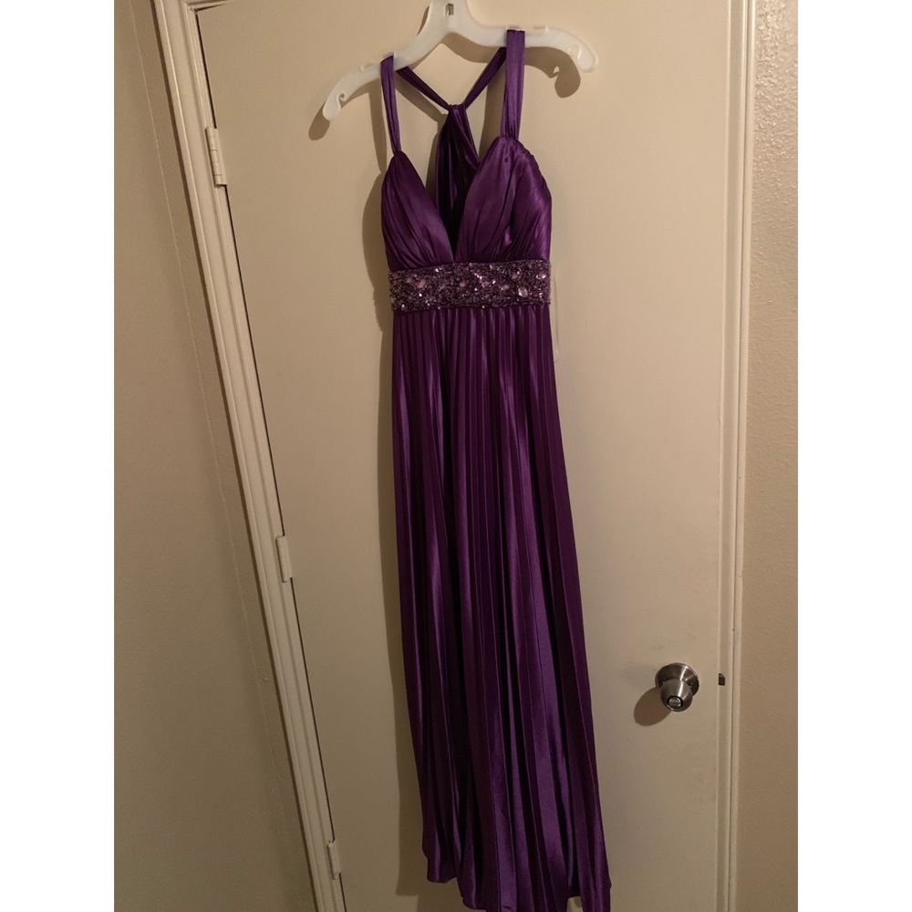 Sequin Hearts Long Purple Cross Strap Gown